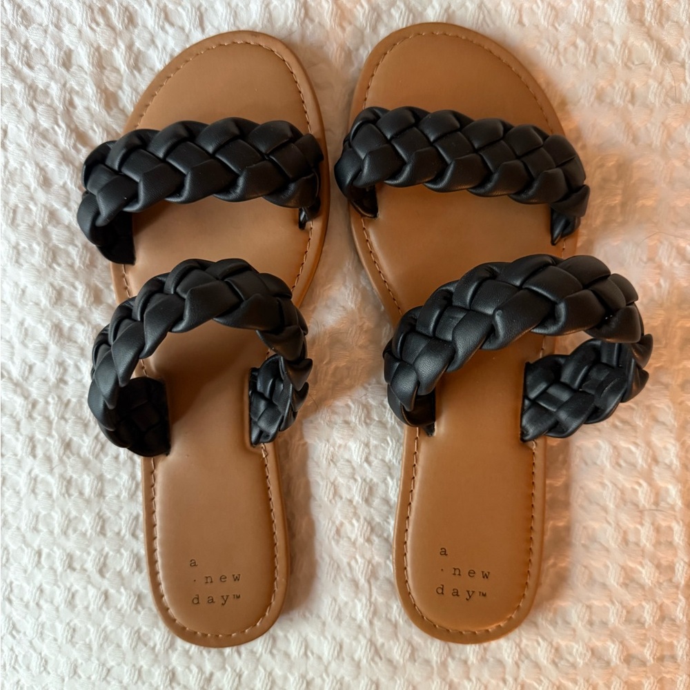 A New Day Black and Tan Braided Sandals